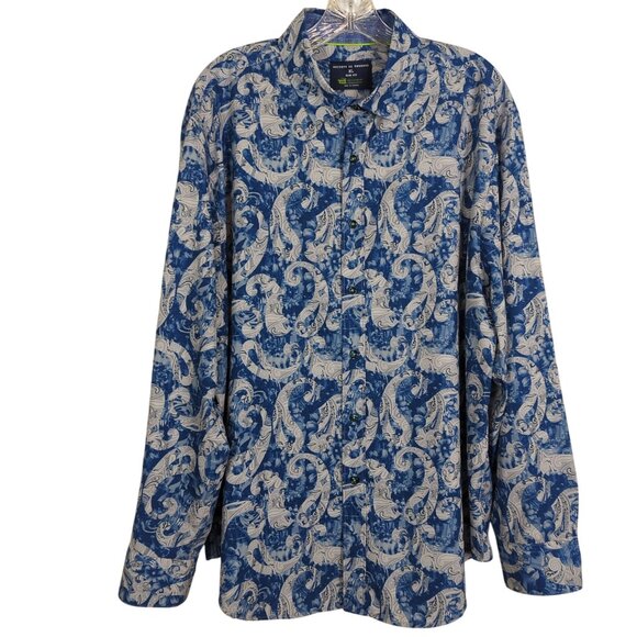 Society of Threads Mens Slim Fit Blue White Paisley‎ Button-Down Shirt Size XL - Picture 1 of 16
